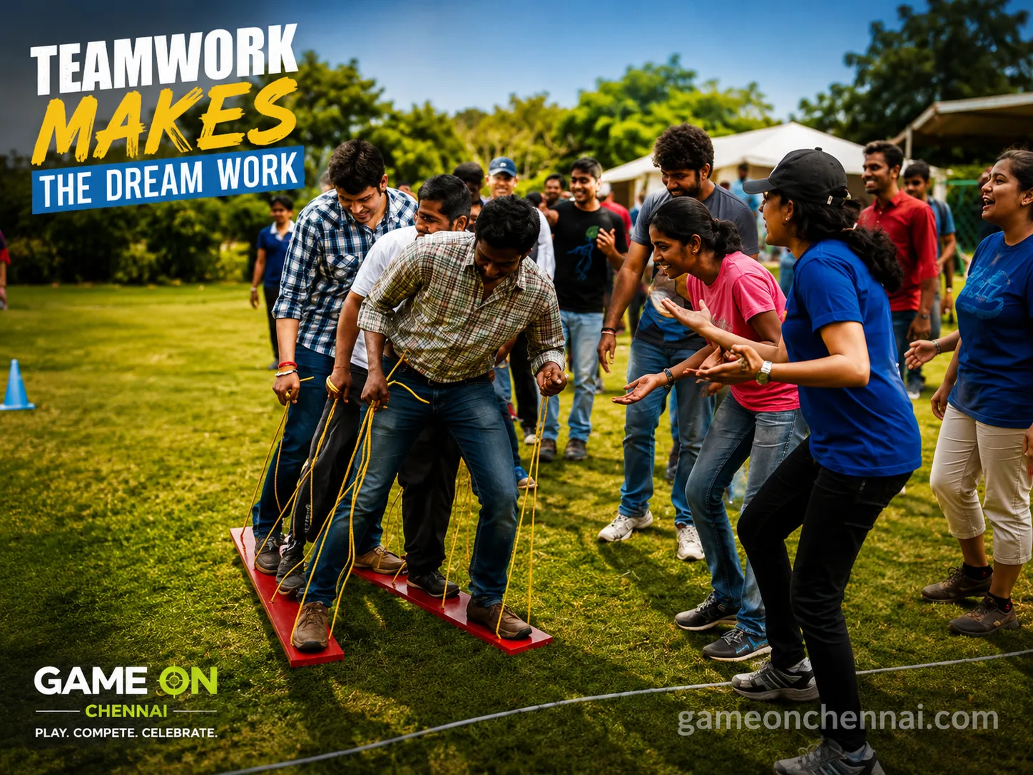 Giant Jenga tower game at a company event in Chennai